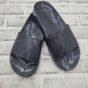 NWOT Victoria's Secret PINK Gray Metallic Glitter Slide Sandals Size M 7-7.5
